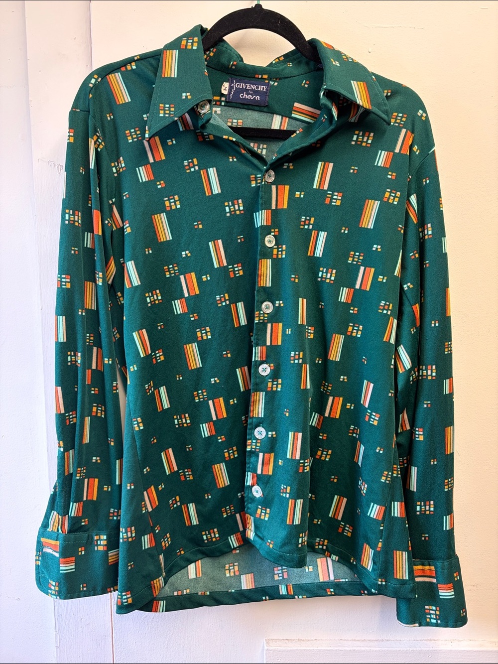 Givenchy Green Geometric Print Button-Down Shirt